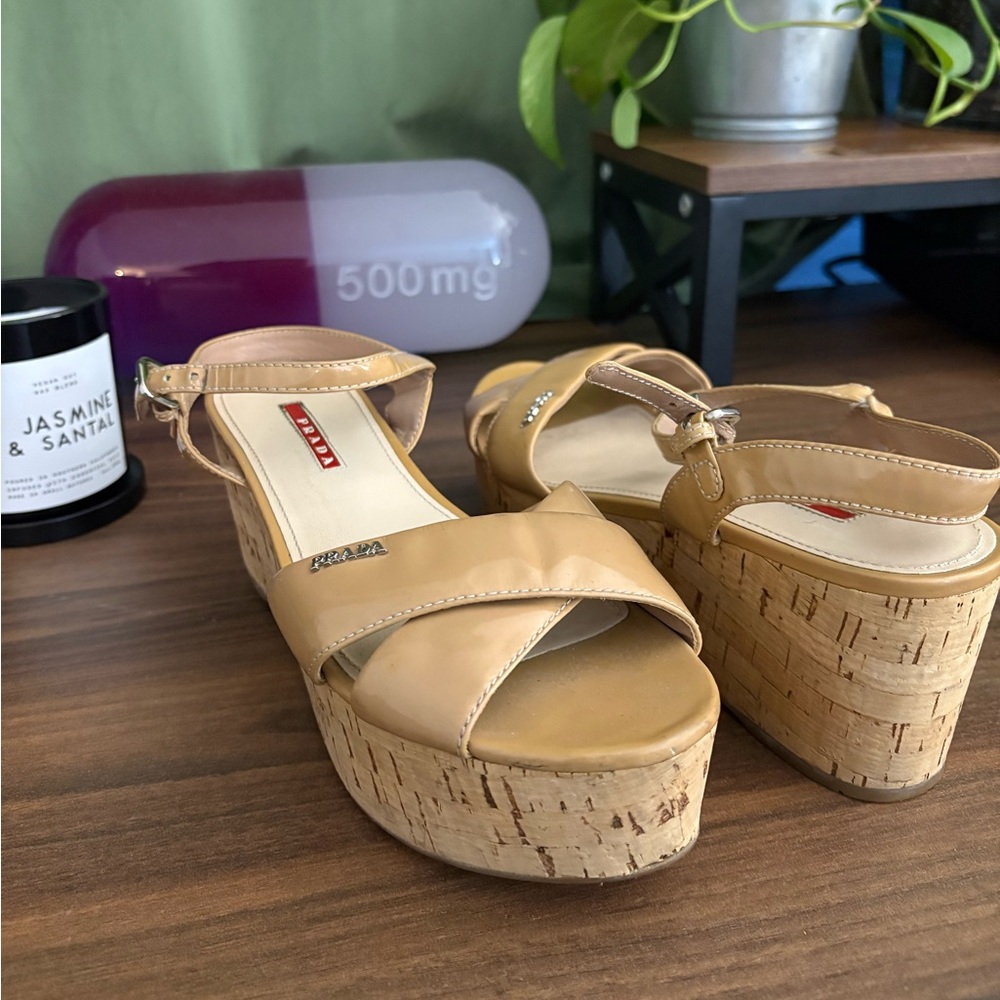 Prada Tan Platform Shoes with Cork-Style Sole - Picture 6 of 9